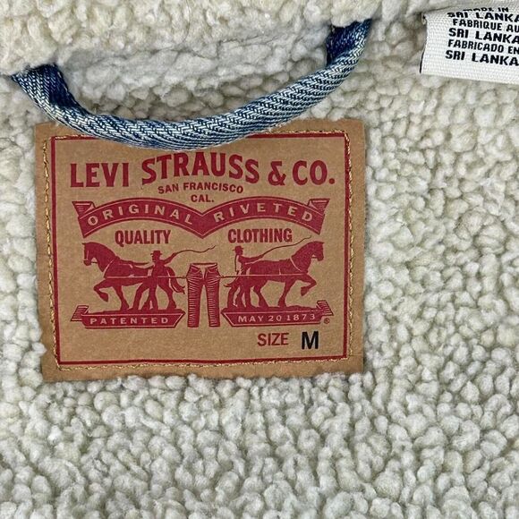 Levi’s Premium Women's Original Sherpa Trucker Jacket Size M Black Denim Jeans - Picture 10 of 11